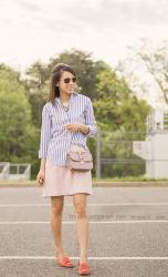 Pink Wool / Blue Stripes