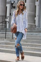 Printed Tunic and Distressed Denim 