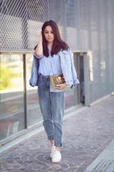 Jean, Stripes & Yellow Bag