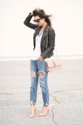 Black Leather Jacket + Destroyed Denim