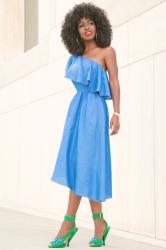 Asymmetric Frill Denim Dress