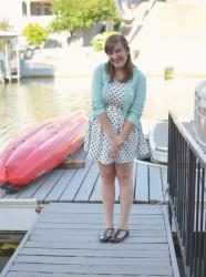 Mint Cardigan + Polka Dot Dress