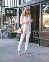 Blush Blazer and White Skinny Jeans