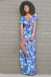 Flowy Short Sleeves Wrap Maxi Dress