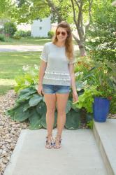 Tassel Tee + Pom Pom Lace-up Sandals.