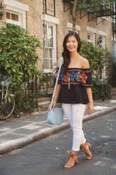 Embroidered Off the Shoulder Top