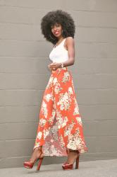 Fitted Tank + Floral Print Wrap Skirt