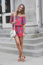 Printed Off the Shoulder Romper 