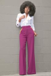 Ruffled Button Down + Contrast Pockets Wide Leg Pants