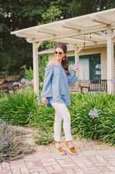 Off the Shoulder Chambray Tunic