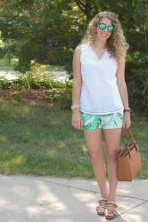 Palm Print Shorts & Swiss Dot Tank