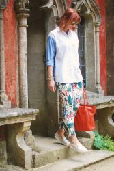 Loose Summer Dressing: Two-Tone Shirt and Tropical Print Pants | Painswick Rococo Garden in the Cotswolds