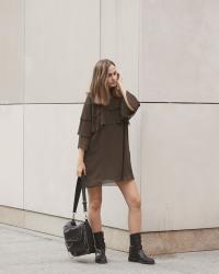 Khaki frilled dress