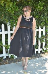 Black ASOS Midi Dress + Buffalo Exchange Statement Necklace