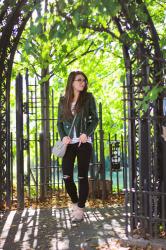 Fall Fashion | Green Leather Jacket & Stripes