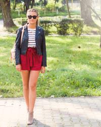 Red shorts for a sunny autumn day