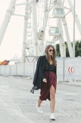 burgundy midi skirt