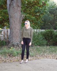 Zaful Olive Lace-Up Blouse