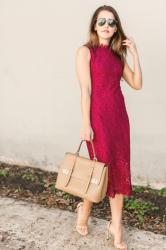 Red Lace Midi Dress