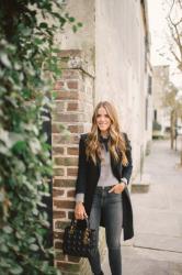 Bow Sweater & Classic Black Coat