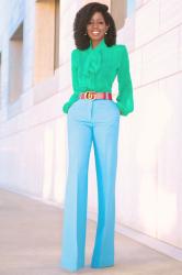 Tie Front Blouse + High Waist Wide Leg Trousers