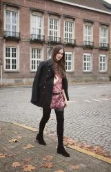 Outfit: crushed pink velvet and thigh high boots