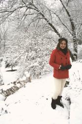 Red Peacoat In The Snow