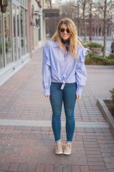 Oversized Striped Shirt with Ruffles.