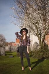 Outfit: floral blouse and first blossoms