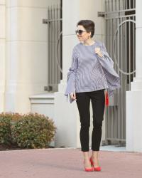trendy | striped top with bell sleeves