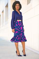 Tie Front Blouse + Peplum Hem Midi Skirt