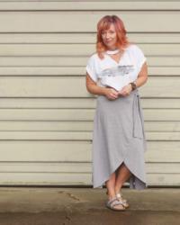 Wrap Midi Skirt & Concert Tee Shirt: The Mullet Life
