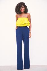 Frill Crop Top + High Waist Wide Leg Pants