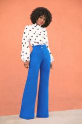 Polka Dot Tie Front Blouse + High Waist Wide Legs