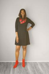 Women’s Tall Black Swing Dress + Pops of Red