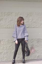 Gingham Ruffled Sleeved Top