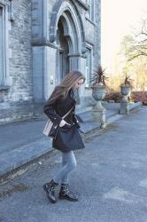 Grey Days :: Oversized Striped Shirt, Skinny Jeans and Edgy Boots