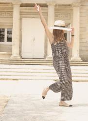 Polka Dot Jumpsuit With A Straw Hat