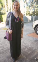 Maxi Dresses and Kimonos With Purple Mini MAB Bag