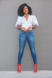 Short Puff Sleeve Shirt + Amo Twist Jeans