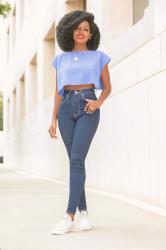 Chambray Crop Top + Levi’s High Waist Jeans