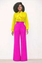 Front Tie Blouse + High Waist Wide Leg Pants