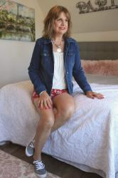 Stitch Fix #18 Review of 4 Items:  Denim Jacket, Top, Shorts, and Sneakers