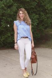 Blue Pinstriped Top & Confident Twosday Linkup 