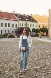 Leisure Summer Look :: How I Style Denim Dungarees : Studded Slip-on Shoes and Off-the-Shoulder Top