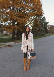 Cable Knit Sweater & Plaid Scarf