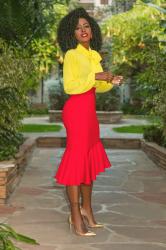 FKSP Bow Blouse + Ruffle Midi Skirt