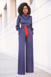 Folded Collar Navy Pinstripe Jumpsuit