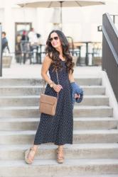 Polka Dot Jumpsuit + Chic Travel Crossbody Bag