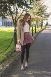 Spring Girly Outfit :: Check Tweed Miniskirt and Cozy Beige Sweater
